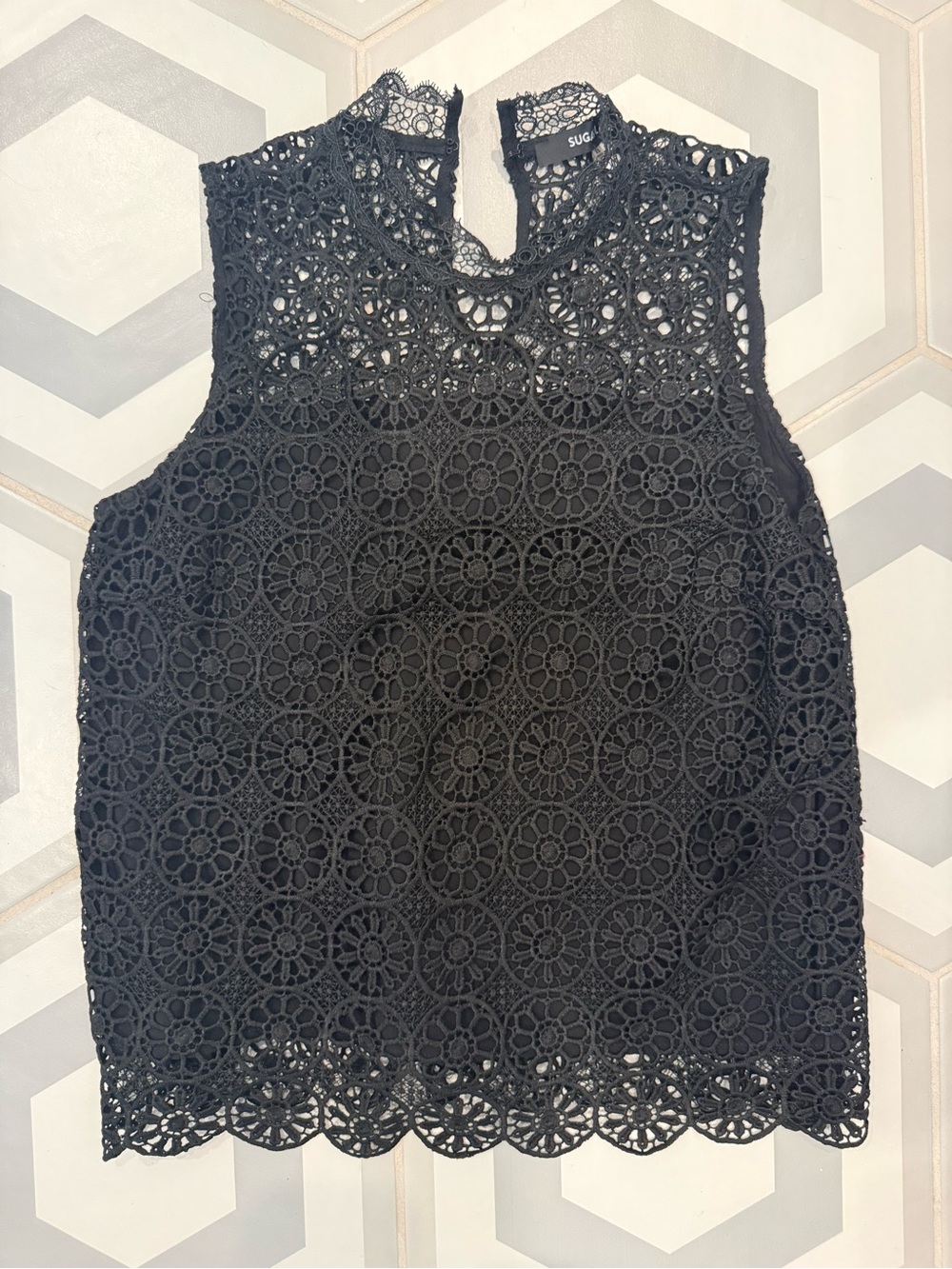 Sugarlips Black Floral Crochet Lace Tank